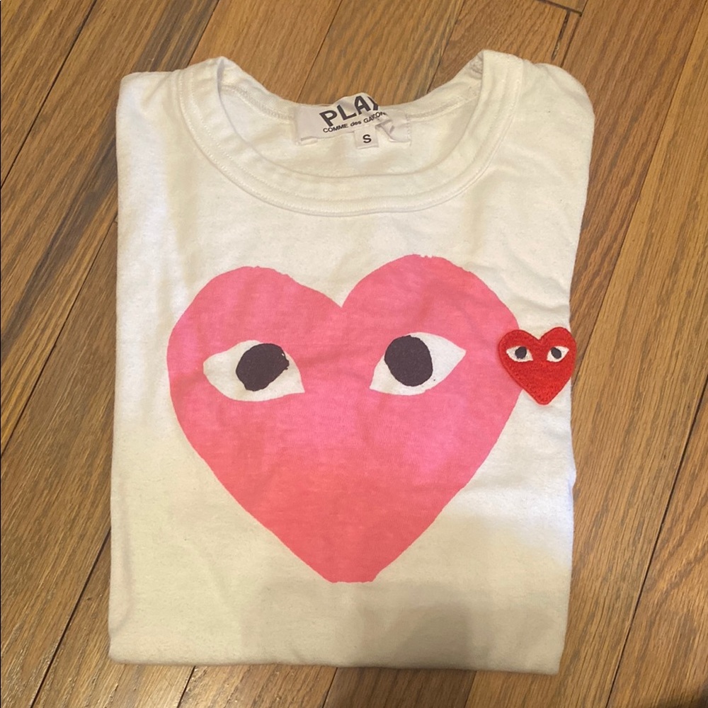 Comme des Garcons PLAY Pink and White Short Sleeve Tee